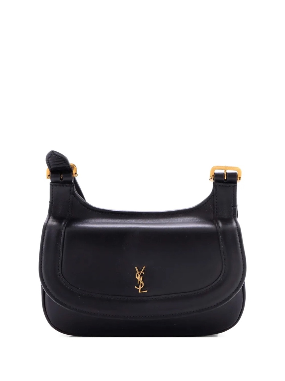 Saint Laurent Black Leather Shoulder Bag with Gold YSL Hardware